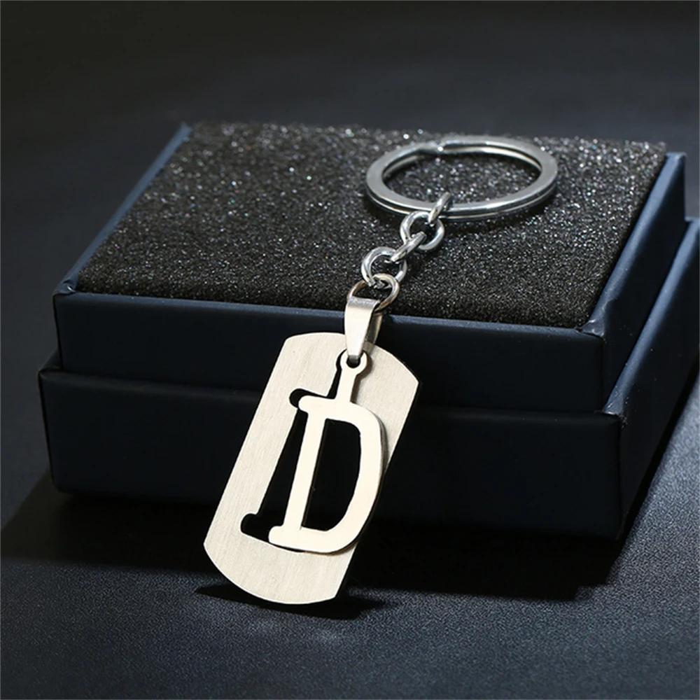 Pingente letra inicial em aço inoxidável com porta-chaves masculino, decoração de carteira, metal de dois andares, 26 letras, presente legal - Image 1