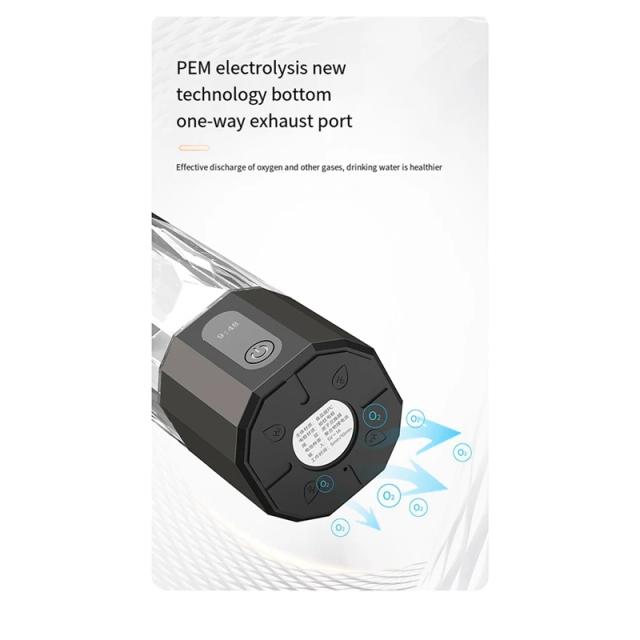 Gerador de água de hidrogênio pem eletrólise gerador de hidrogênio 8000ppb display portátil recarregável garrafa de água de hidrogênio preto