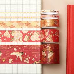 5 pçs conjunto de fita washi folha de ouro cinta washi fita adesiva estilo chinês scrapbooking suprimentos flor decorar diário adesivos bonito - Image 2