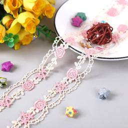 Laço bordado oco para decoração de casamento, artesanato DIY, acessórios de tecido, bege rosa, atacado, 2 metros - Image 2