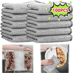 Pano de limpeza de fio de aço espessado, sem riscos, dupla camada, microfibra de ferro, malha Dishrag, pano de lavar roupa, toalha de cozinha, 1Pc, 100 Pcs - Image 1