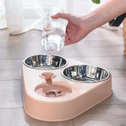 Alimentador automático para animais de estimação com fonte de água para cães e gatos tigela de comida, carrinho duplo levantado, tigelas de prato para gatos, 3-em-1 - Image 2