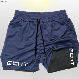 Shorts de fitness estampados na moda masculina, esportes casuais de ginástica, malha de secagem rápida, camada dupla, dois em um, novo para verão - Image 3