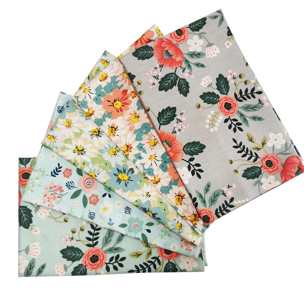 Teramila-Tecido De Algodão Impresso Flor, Pano para Costura Do Vestido, Tecidos De Patchwork, DIY, Quilting Artesanal, Bordado, 5 pcs por pacote - Image 1