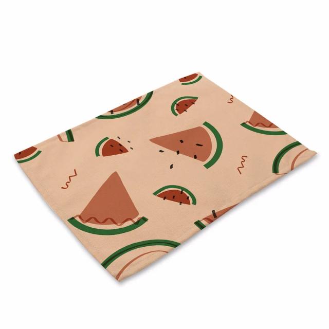 Toalhas de Mesa em Linho de Algodão com Estampa de Frutas - Melancia, Conjunto de 40x30cm para Decorar sua Cozinha e Jantar