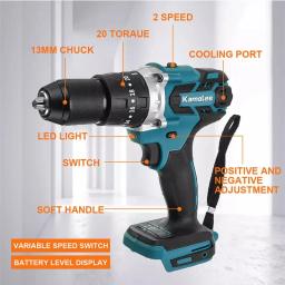 Kamolee 13MM Brushless Electric Impact Drill Cordless Screwdriver Bateria De Lítio Broca De Mão De Carregamento Para Makita 18V Bateria - Image 3