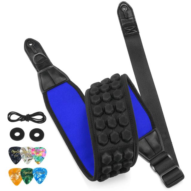 Alça de Guitarra POGOLAB PGS-13 com Almofadas de Célula de Ar em Neoprene: Confortável e Durável, Inclui 2 Fechaduras e 6 Palhetas de Cordas