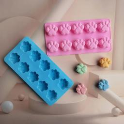 Dog Paw Silicone Candy Mold Cat Paw Chocolate Cubo de gelo Pode assar biscoitos de biscoito de cachorro Moldes Bandeja de cozimento de silício 10 cavidades - Image 1