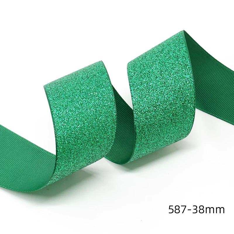 Fita de gorgorão com glitter grosso de 38 mm para artesanato laço de cabelo fazendo rolo de 10 jardas - Image 1