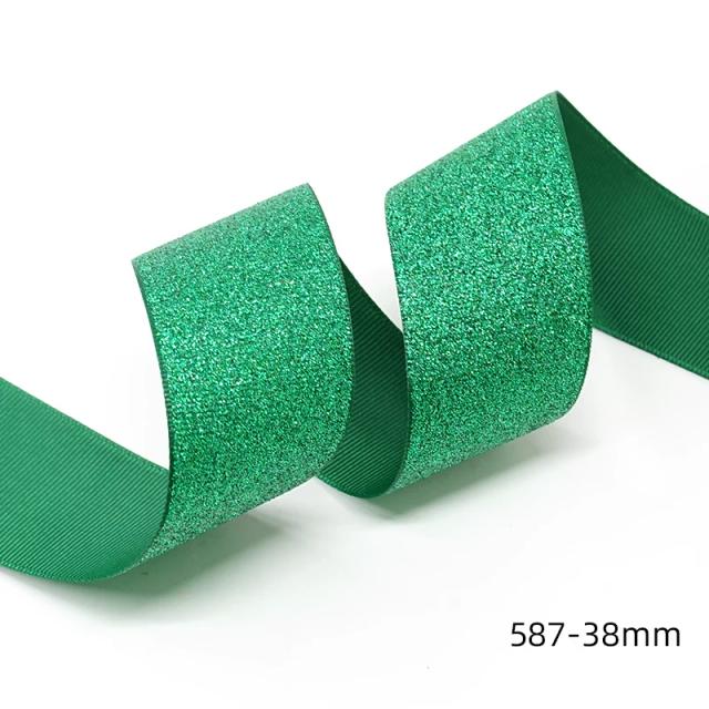 Fita de Gorgorão com Glitter Grosso de 38 mm - Rolo de 10 Jardas para Laços de Cabelo e Artesanato