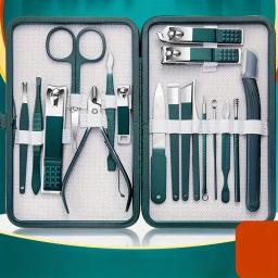 Aço inoxidável Nail Clipper Set com Estojo Portátil, Manicure Art Tool, Green Nails Cut, Grooming Tool, 7 Pcs, 18Pcs, Novo - Image 1