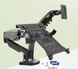 Dual Monitor Laptop Holder com Gás Spring Braço, Suporte Suporte de Montagem, W, Cabos USB, 17 "-27" Monitor, 10 "-17", NB, F160-FP - Image 3