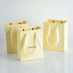 Sacos De Papel Bege com Logotipo Personalizado, Sacolas De Presente De Papelão, Favor De Compras Em Massa, Sacos De Embalagem De Doces com Alças, 12x6x16cm, 50Pcs - Image 2