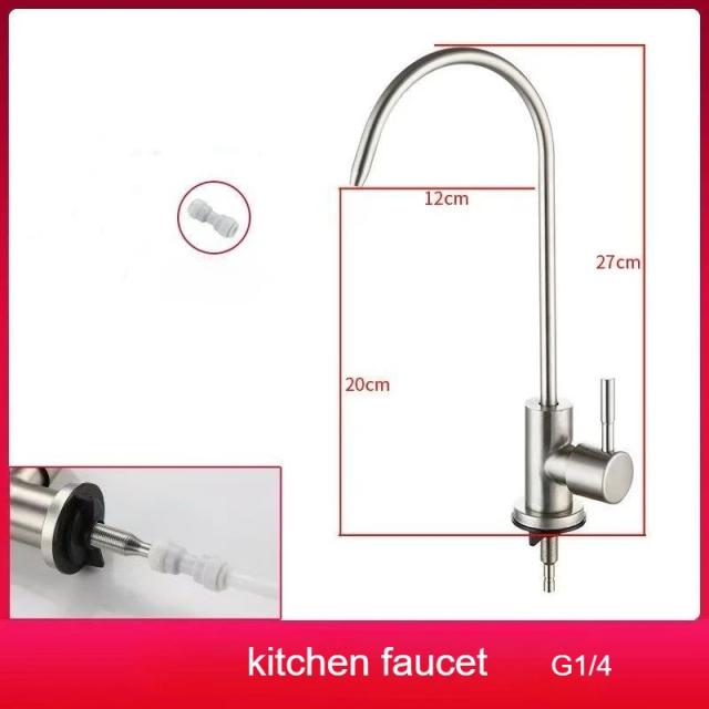 Torneira filtrada de cozinha de 1/4 '', purificador direto de aço inoxidável, torneira para beber direto, torneira única de água fria, pia escovada
