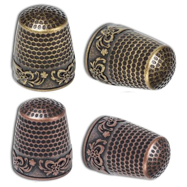 Kit de Costura Retro Metal com Dedal e Protetores de Couro para Dedo - Acessórios Completo para DIY com Agulhas e Ferramentas de Costura