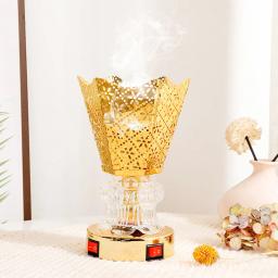 Queimador elétrico árabe do incenso, Censer dourado do ferro com lâmpada, fornalha de aromaterapia, decoração home árabe do Médio Oriente - Image 1