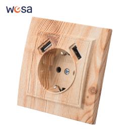 Wesa Pintura Em Spray De Madeira Dual USB Tomada De Energia, Outlett Elétrico, Plugue De Terra, Tomada De Parede, Plástico Retardador De Chamas, Padrão DA UE, 2.1A - Image 1