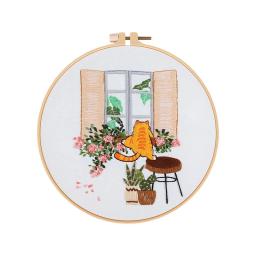 Bordado Starter Kit com Padrões e Instruções, DIY Adulto Iniciante, Ponto Cruz com Padrão de Planta, Gato - Image 5