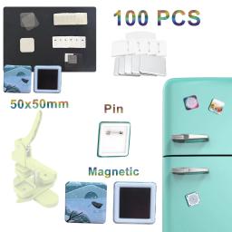 100 peças ímãs de geladeira quadrados/pinos de crachá 50x50mm adequados como presente para crianças consumíveis de decoração diy - Image 1