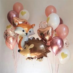 Balões Jungle Safari Fox Cartoon, Balão Foil Animal Rabbit Hedgehog, Decoração de Festa de Aniversário, Baby Shower, Latex Retro Globos - Image 5