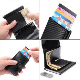 Suporte de cartão de crédito de fibra de carbono masculino carteira de metal inteligente RFID pop-up fino fino bolsa preta pequena estojo de metal - Image 4