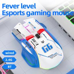 Tri-mode 2.4g usb bluetooth sem fio gamimg mouse 12 teclas rgb jogo com fio meche ratos para windows ios escritório em casa portátil pc gamer - Image 2
