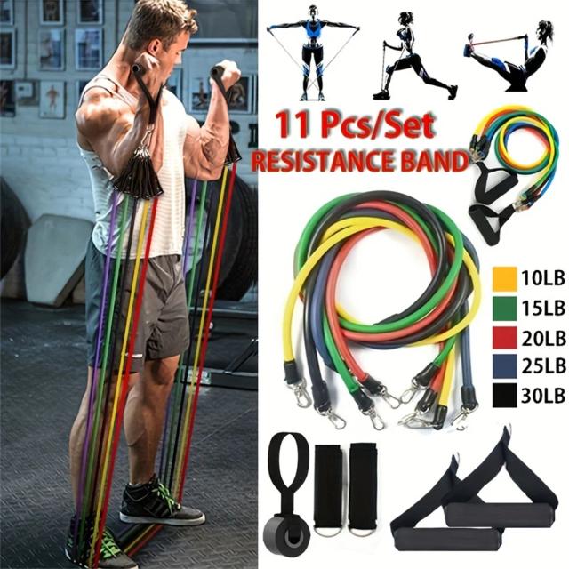 Conjunto de 11 Peças de Equipamentos de Fitness Portátil: Faixas de Resistência, Cinta de Tornozelo e Expansor de Peito para Exercícios em Casa
