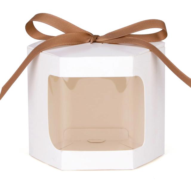 Caixa Hexagonal de Papel Kraft para Presentes e Doces com Janela Criativa