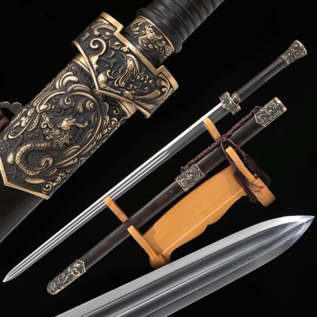 Espada Kung Fu Dobrada Aço Damasco 110cm