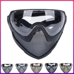 Máscara tática facial completa paintball airsoft cs tiro malha de aço respirável cabeça protetora capacete usando máscaras equipamentos caça - Image 1