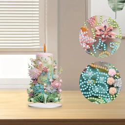 Pintura de diamante Tabletop Ornamentos Kit, 5D DIY Arte Acrílica, Flores Vela para Escritório, Desktop Decor - Image 2