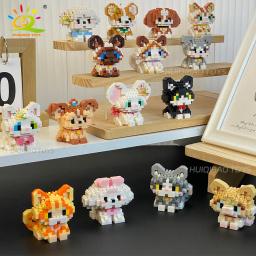 HUIQIBAO-Mini bonito Pet Dog Cat Micro Building Block Model Set para crianças, desenhos animados da cidade, tijolos de diamante, brinquedos educativos para adultos - Image 2