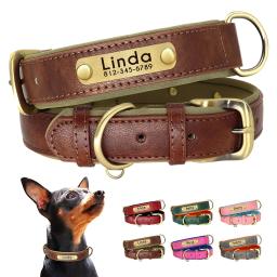 Colar de identificação do animal de estimação personalizado colar de identificação de cão macio acolchoado colar de couro personalizado nome gravado pata para cães médios pequenos pug - Image 1