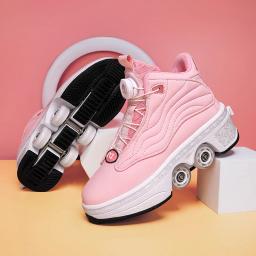Deformação Roller Skates Sapatos para homens e mulheres, quatro rodas, tênis de corrida de uso duplo, Parkour Roller Sneaker, infantil - Image 2