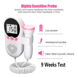 Monitoramento da freqüência cardíaca fetal para mulheres grávidas, 3.0HZ Doppler, freqüência cardíaca fetal, movimento fetal, ultra-som estetoscópio, fetal - Image 2