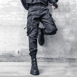 Calças de paraquedista tático com cinto de fita masculino, calças cargo casual Hip Hop Street, bolsos múltiplos, elástico na cintura, roupa elástica, 2023 - Image 2