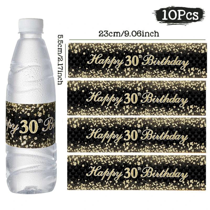 Preto e Ouro Garrafa De Aniversário Adesivos, Decoração De Festa Suprimentos, Decoração De Mesa, 18 21 30 40 50 60 - Image 1