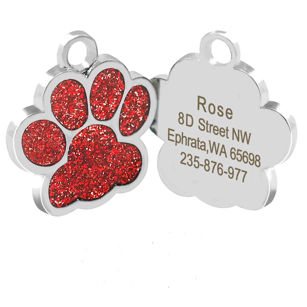 Tags personalizadas do cão gravado gato filhote de cachorro animal de estimação id nome colar tag pingente acessórios para animais de estimação osso/pata glitter - Image 1