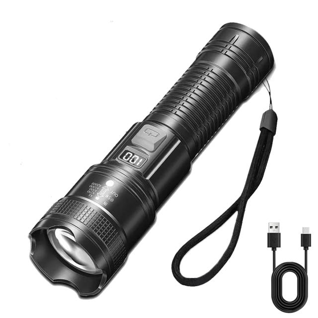 Lanterna Militar Tática LED Recarregável Portátil com Zoom - Ideal para Acampamento e Pesca