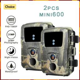 Mini Caça Trail Camera, Câmeras Caçador de Animais Selvagens, Visão Noturna, Armadilhas Fotográficas, Rastreamento de Vigilância, Mini600, 20MP, 1080P, 2Pcs - Image 1