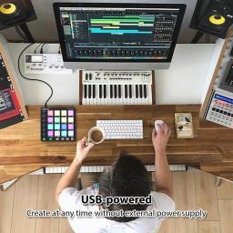 Portátil Mini MIDI Controller, Beat Maker Machine, 6 botões, Nota repetir, botões de nível completo, controlador Pad, USB, música produto - Image 3