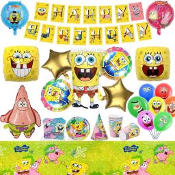 3D Sponge-Bob Foil Balão Decorações, Talheres descartáveis, Guardanapos Prato, Fontes Do Partido De Aniversário - Image 1