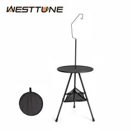 Mesa redonda de acampamento WESTTUNE com suporte de luz Mesa dobrável portátil ultraleve com pernas ajustáveis para piquenique interno/externo - Image 1