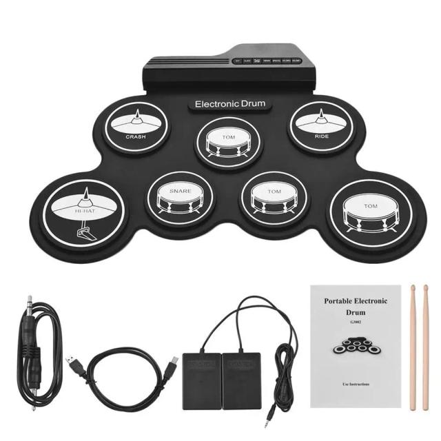 Rolo de Mão Dobrável em Silicone USB: Kit Prático de Tambor Eletrônico Portátil com Almofada e Baquetas