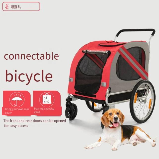 Carrinho para animais de estimação para 45kg, carro grande para fora do cão, dobrável, carrinho para animais de estimação, grande espaço, carro de viagem para animais de estimação com capa de chuva