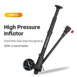 Bomba de alta pressão para bicicleta mtb, 300psi, com medidor, inflador de ar manual, mangueira rotativa de 360 ​​graus com garfo, pneu de suspensão traseira - Image 1