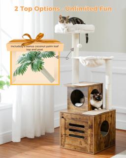 Árvore de madeira com caixa de areia para gatos Torre grande Arranhador Rede, Raspador de poleiro grande, Acessórios para gatos, Brinquedos - Image 3