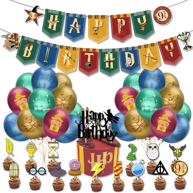 Festa de Aniversário com Tema de Bruxaria: Decoração Completa, Banner, Topper de Bolo e Conjunto de Balões para Baby Shower