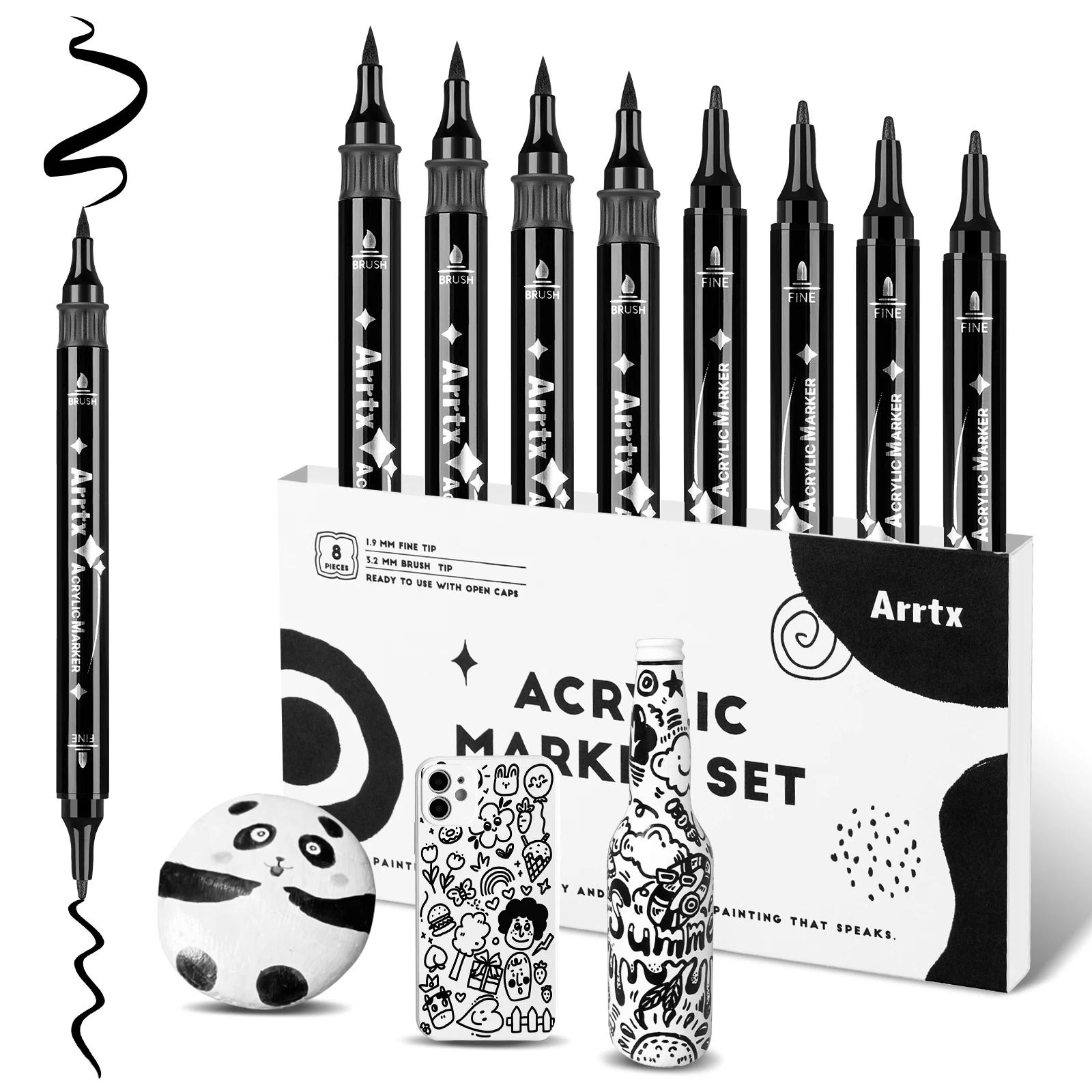 Canetas de tinta acrílica Arrtx 64 cores, pincel e marcadores acrílicos de ponta dupla fina, suprimentos de marcadores acrílicos à base de água para pintura - Image 1