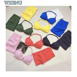 Wheng 2 pçs yoga terno de fitness feminino sem costura rendas sutiã de yoga superior cintura alta treino scratch shorts terno esportivo terno de fitness - Image 1
